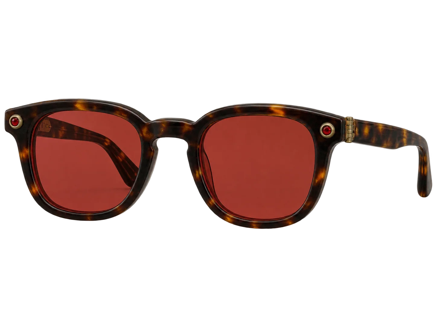 Vesper, reading glasses in dark honey tortoise acetate with a small warm light at each temple.